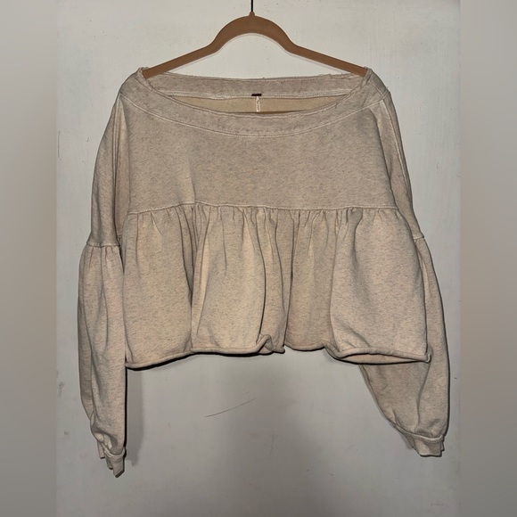 Free People Cream Ruffle Sweatshirt - Picture 2 of 10